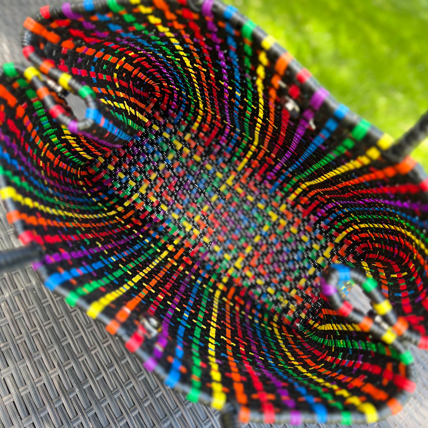 Rainbow and Black Handwoven Mexican Tote Bag by Colibri y Barro