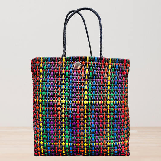 Rainbow and Black Handwoven Mexican Tote Bag by Colibri y Barro