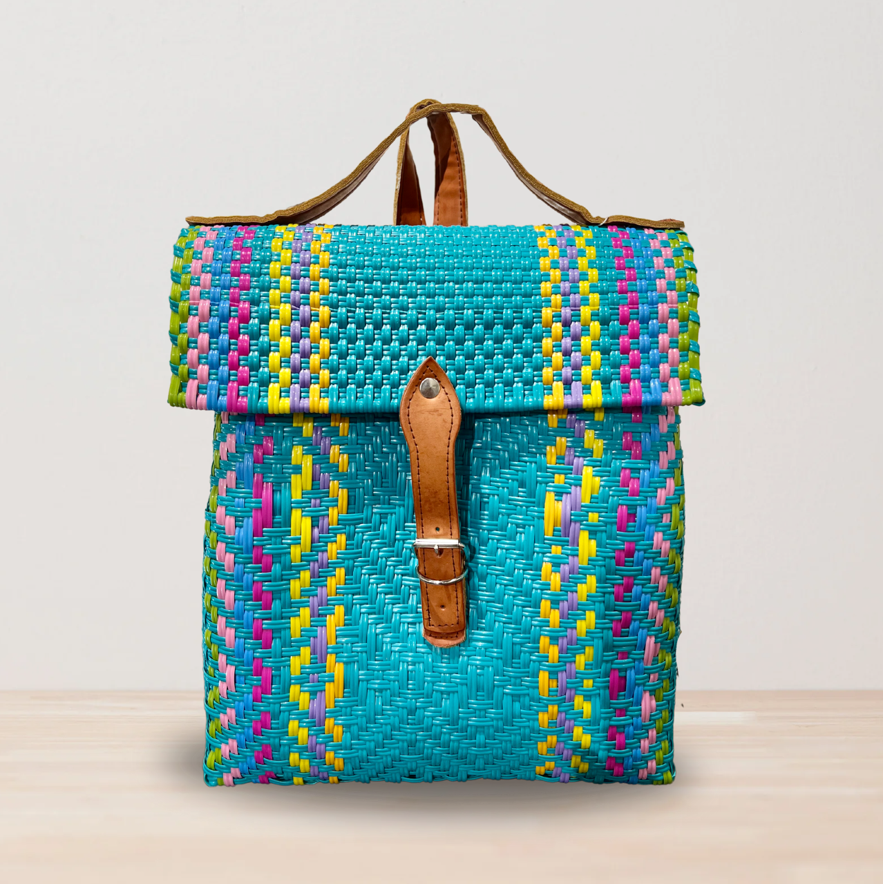Handwoven Backpack with Leather Handles by Colibri y Barro