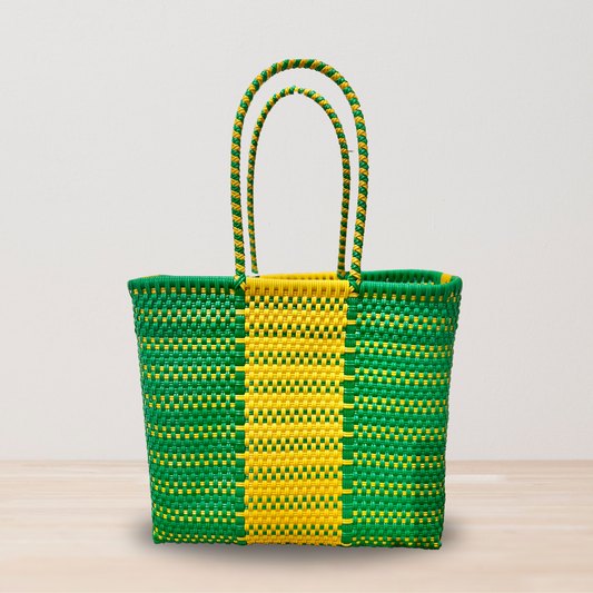 Green and Yellow Handwoven Tote Bag by Colibri y Barro