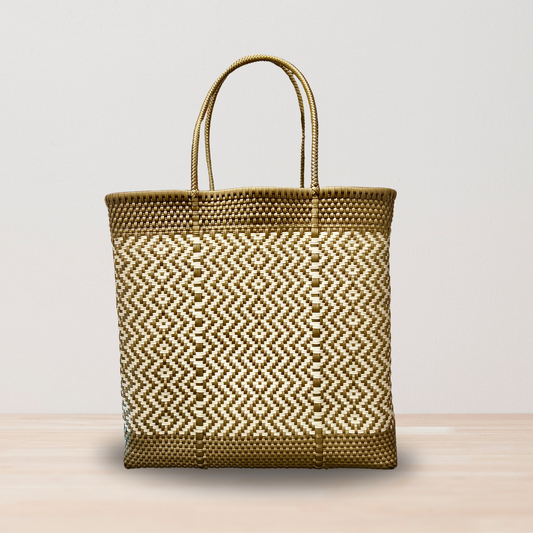Gold and Beige Handwoven Tote Bag by Colibri y Barro