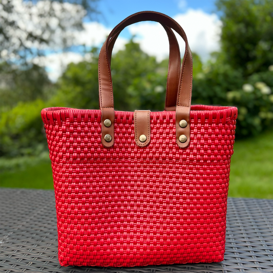 red handwoven purse