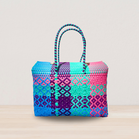 Medium Blue, Pink, Aqua Basket by Colibri y Barro